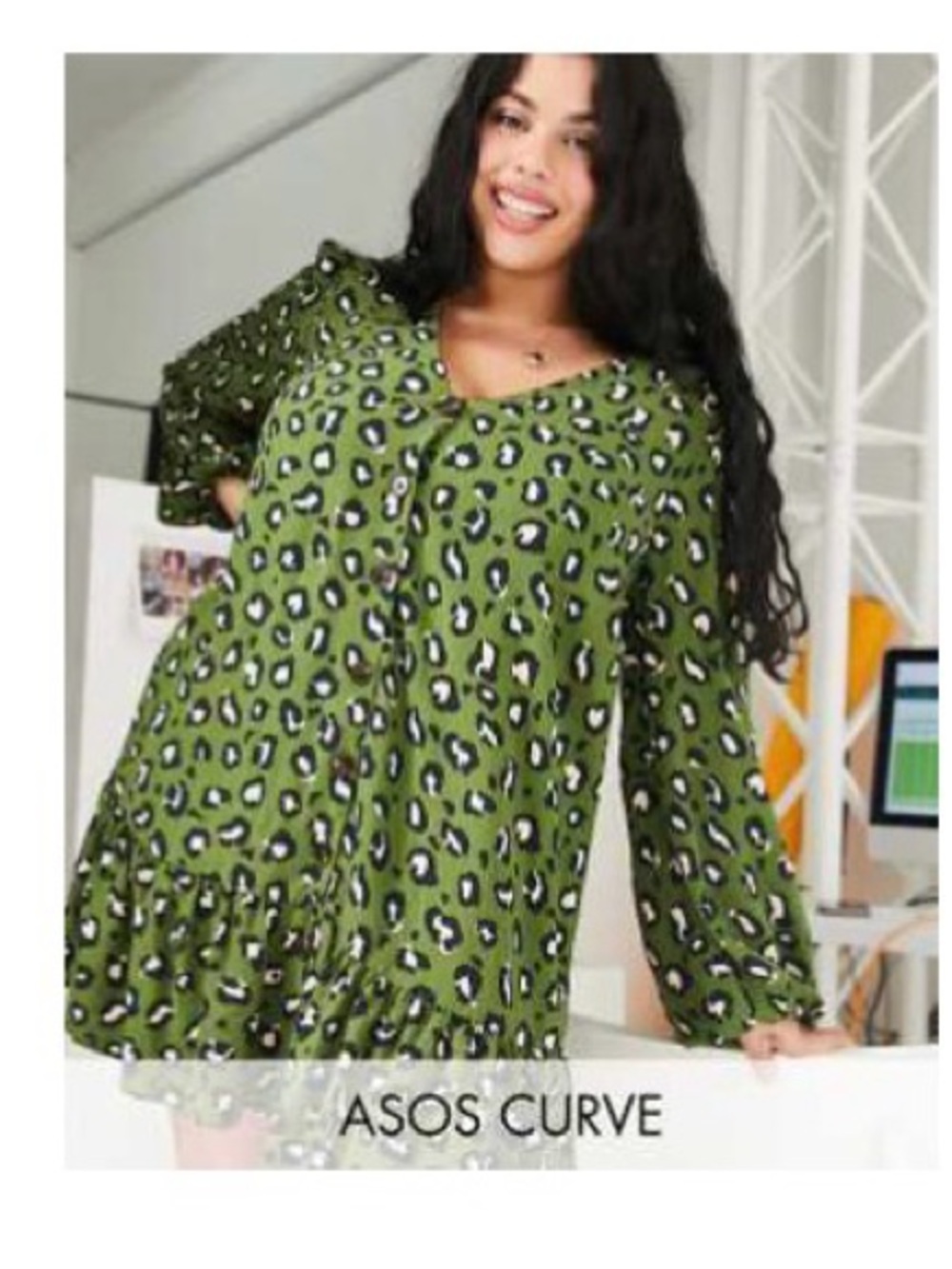 ASOS Curve Olive Green Leopard Print Mini Dress